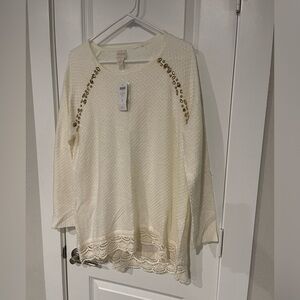 NWT Chico's $109 Lace Embellished Ellis Sweater 3